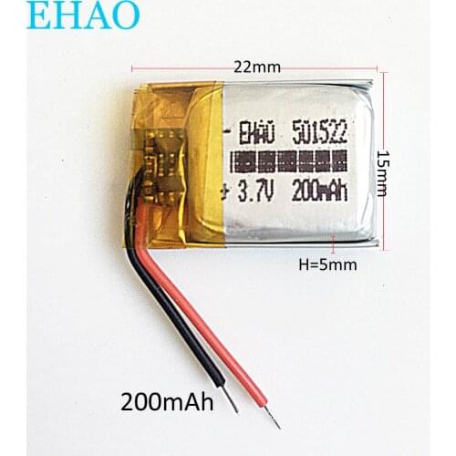 EHAO 501522 3.7V 200mAh Lithium Polymer LiPo Rechargeable Battery For Mp3 PAD DVD E-book GPS bluetooth pen headset headphone