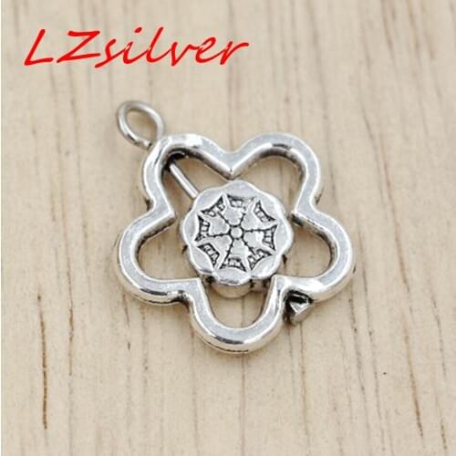 Hot ! 10pcs Zinc Alloy Double-Sided Hollow Flowers Rotating Flower Heart Charms Pendants 19 x 16 mm ab771