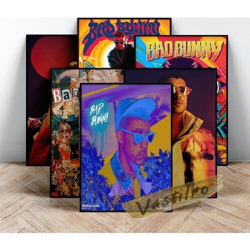Bad Bunny Art Prints, Hip Hop Rapper Wall Painting, Music Star Wall Decor, Abstract Color Bad Bunny Portrait Poster, Fans Gift