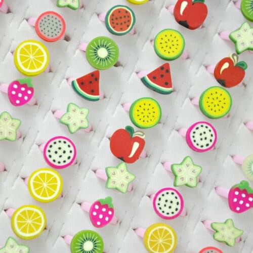 100Pcs New Cute Soft glue Watermelon Orange Fruit Girls Boys Kids Childrens Resin Ring Children Jewelry Lots LR4062