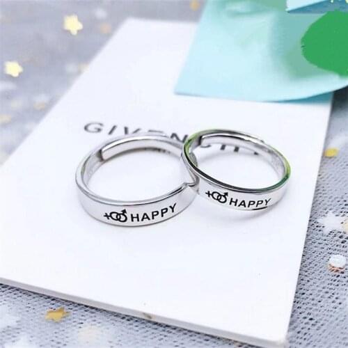 S925 Sterling Silver 925 Original Luxury Open Ended Rings Resizable Happy Charm Couple Ring Simple Gender Graphics Fine Jewelry