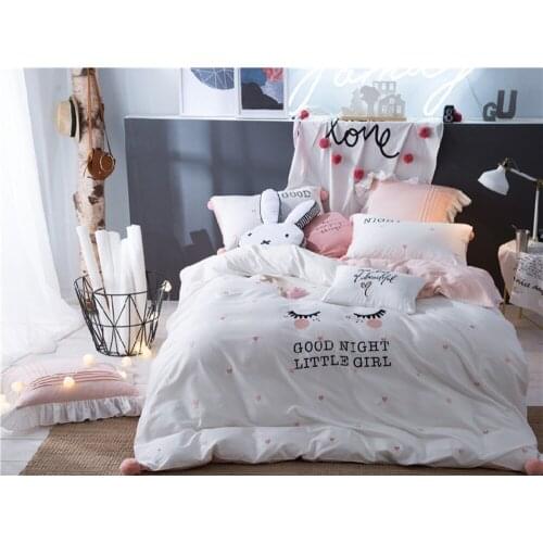 60S Egyptian cotton Luxury Lovely Cartoon Bedding Set Queen 4pcs Bed sheet set Duvet cover Pillowcases blue white pink sweet