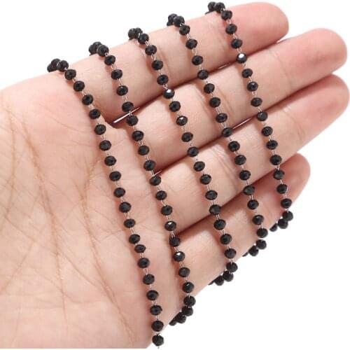1 Meter Stainless Steel Black/Dark Green/Red Glass Rondelle Faceted 3.5mm Beads Rosary Chains for Necklace Jewelry Accessories