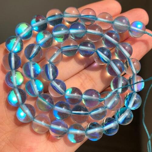 Austria Blue Crystal Quartz Glitter Moon Stone Round Loose Spacer Beads For Elegant Bracelet Necklace Making