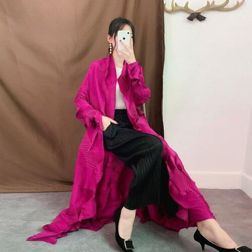 Miyake Folded and Ruffled Outerwear Shirt Autumn Dress New Pleated Trench Loose and Large Size Girl