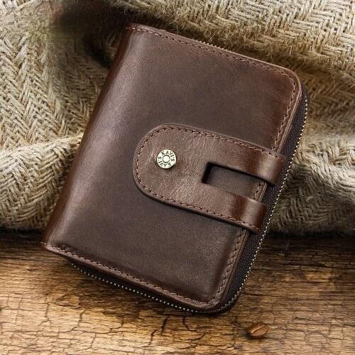 Mens Leather Wallet First Layer Cowhide Mens Anti-theft Brush Anti-RFID Multi-card Pocket Wallet Card Holder