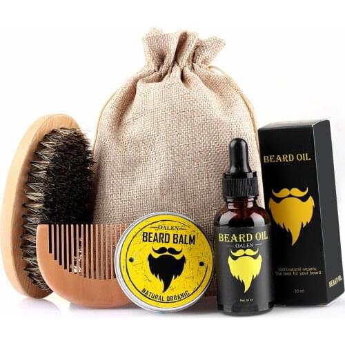 5Pcs/Set Men Beard Kit Organic Beard Oil with Beard Brush Comb Storage Bag for beard growth