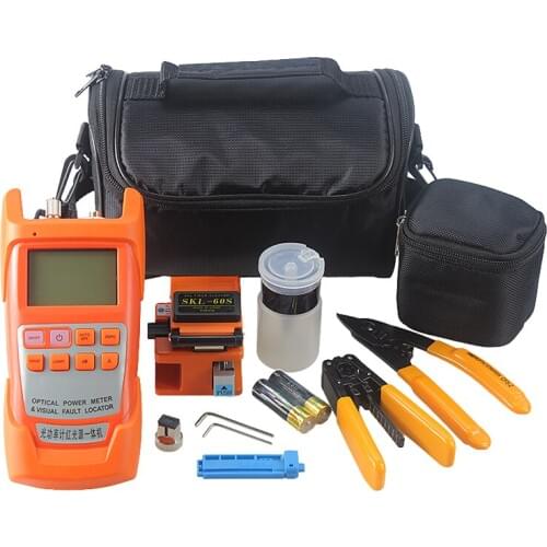 Fiber Optic FTTH Tool Kit with Fiber Cleaver , All in Optical Power Meter Visual Fault Locator 1mw ,Wire stripper