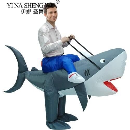 Inflatable Costume Shark Halloween Cosplay Man-Eating Shark Carnival Party Costume Suit For Adult Women Men Animal Cosplay Prop