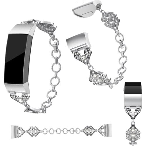 New Silver Retro women Watch Band for Fitbit Charge 3 Replaceable Fitbit Charge 3 Stainless Steel Metal Wristband Bracelet