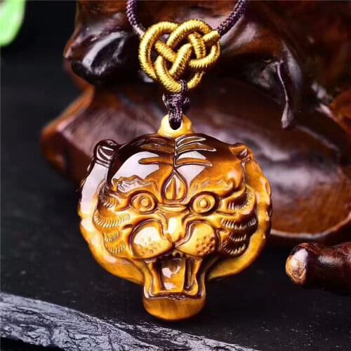 Natural Tiger Eye Stone Jade Head Pendant Necklace Fashion Charm Jewelry Carved Amulet Luck Gifts for Women Men