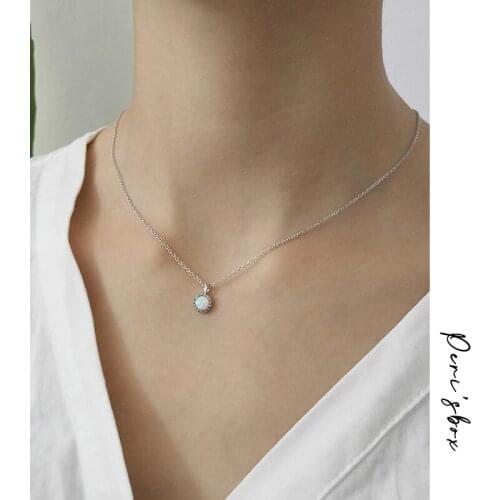 PerisBox 925 Sterling Sliver Small Opal Stone Pendant Chokers Necklaces Minimalist Layering Choker Set Simple Chains Necklaces