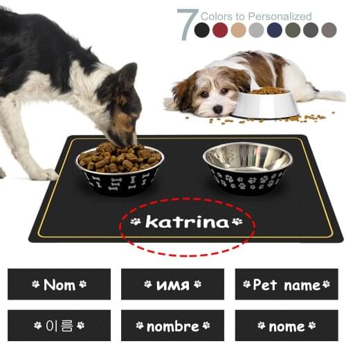 Personalized Pet Bowl Mat Waterproof Cat Dog Placemat Pet Feeder Pad ID Customized Name Puppy Feeding Drinking Mat Easy Clean