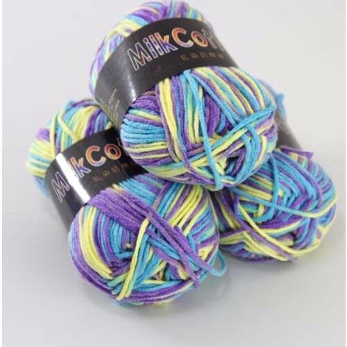 Sale 3ballsx50g Soft Cotton Baby Yarn New Hand-dyed Wool Socks Scarf Knitting Yarn purple blue yellow mixed 2075-15-3
