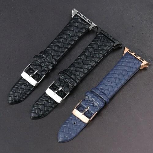 Watch Band for Apple Watch Strap Black Blue 38/40 mm Woven Pattern Soft Replacement Watch Band with Stainless Steel Buckle