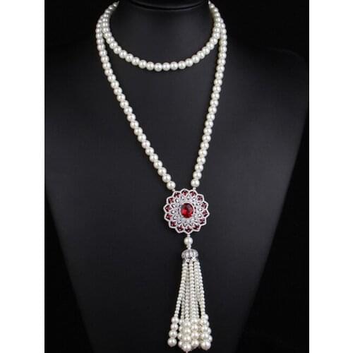 Luxury fine jewelry Sapphire Long Natural pearl Necklace Womens Winter Engagement Jewelry Pendant Sweater Chain