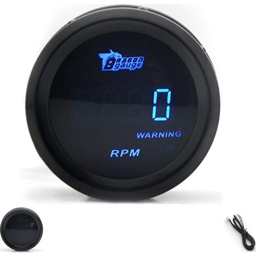 DRAGON GAUGE 52MM Tachometer RPM Gauge 4 6 8 Cyinders Black Color Digital Blue Led
