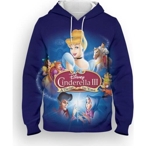 Cinderella Cartoon Anime Sweatshirt For Men Casual Spring Disney 3D Print Women Tracksuit Harajuku Style Children Hoodies