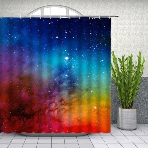 Starry Sky Scenery Shower Curtains Space Planet Themed Pattern Bathroom Decor Waterproof Polyester Home Bath Cloth Curtain Set