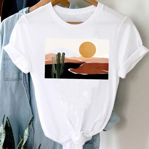 T-shirts Women 90s Cactus Painting Fashion Cute Ladies Spring Summer Clothes Stylish Tshirt Top Lady Print Girl Tee T-Shirt