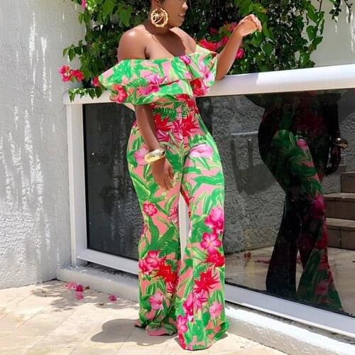 Sexy Jumpsuits For Women 2021 Fashion Printed Off the Shoulder High Waist Floor Length Elegant Evening Night Party Rompers Cloth
