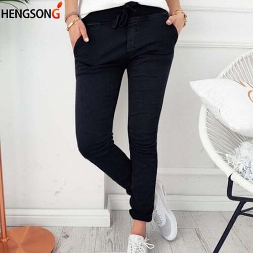 2020 Fashion Spring Autumn Skinny Women Pencil Pants Pocket Elastic Waist Drawstring Trousers Casual Women Pants Ankle Length