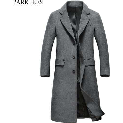 Extra Long Gray Wool Trench Coat Men 2018 Brand New Winter Mens Slim Fit Cashmere Coat Single Breasted Male Overcoat Windbreaker