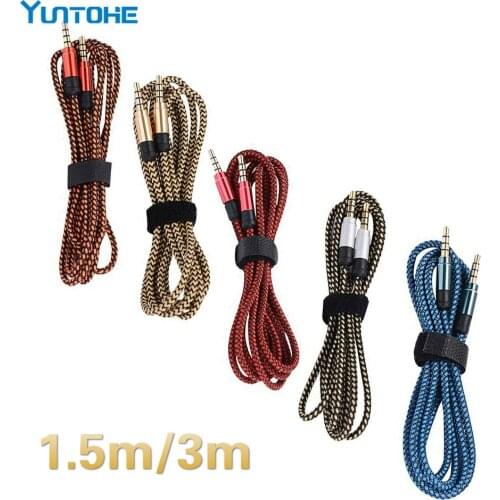 1.5m 3m Braided Fabric 3.5mm Male To Male M/M Stereo Audio AUX Auxiliary Cable for PC iPod MP3 CAR for Samsung for iPhone 300pcs