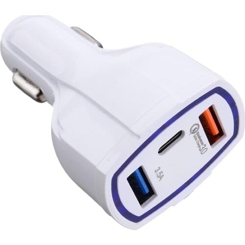 1pc Black/White QC 3.0 USB C Cigarette Lighter Car 3-Ports Quick Charge 3.0 Fast Charger For Phone Charging Adapter Tool