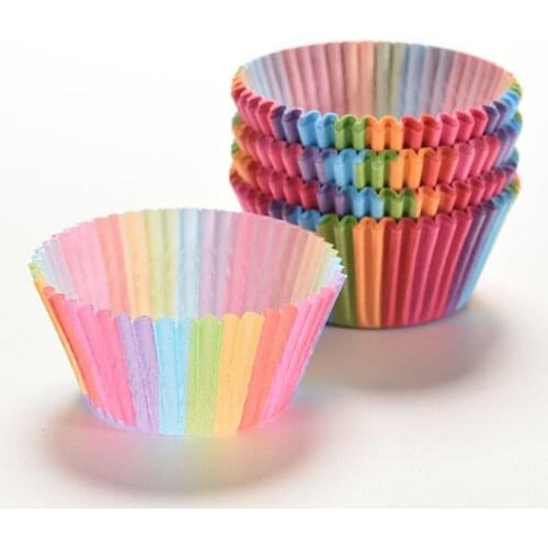 100Pcs Rainbow Color Cupcake Liner Baking Cup Cupcake Paper Cake/ Cream Piping Bag Tray Mold Decorating Tools