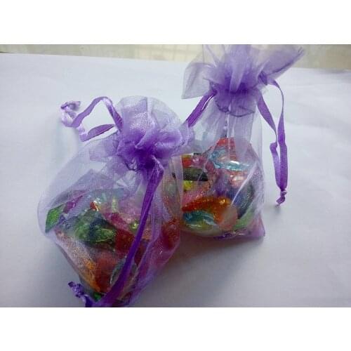 17*23cm 50pcs Purple Gift Bags For Jewelry/wedding/christmas/birthday Yarn Bag With Handles Packaging Organza Bags
