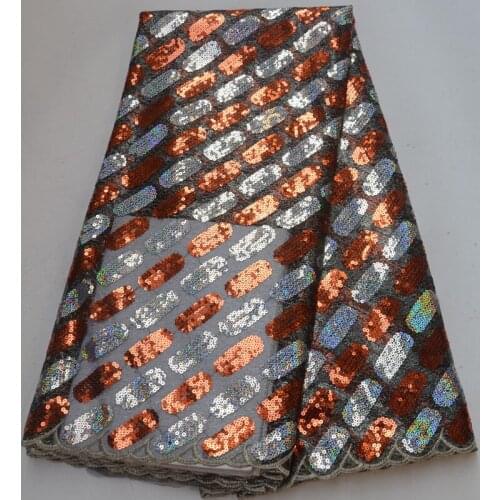 5yards/pc) Bling bling African sequins French net lace fabric fashion tulle lace fabric with embroidery for party dress FLP192