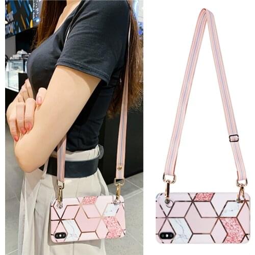 Crossbody chain phone case Samsung Galaxy S20 S10 S9 Note10 Plus A51 A71 plating rhombus marble back shell With strap long rope