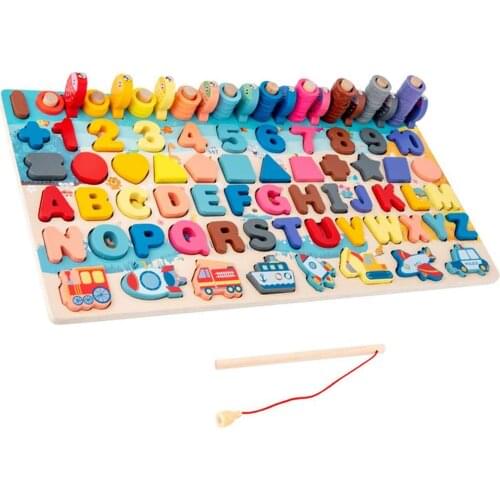 Children Wooden Montessori Toys Magnetic Fishing Game Number Geometric Shape Cognition Puzzle Game Educational Toy For Kids Gift