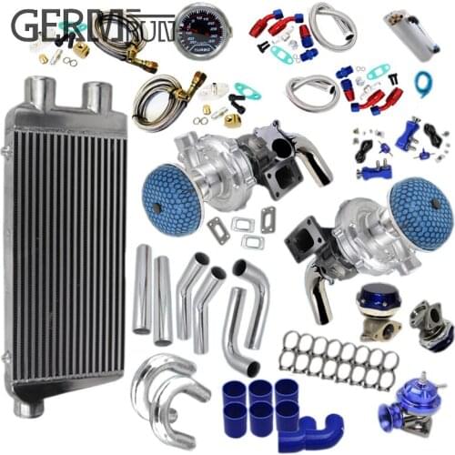 KIT de TURBO doble, INTERCOOLER cromado + tubería de 3"