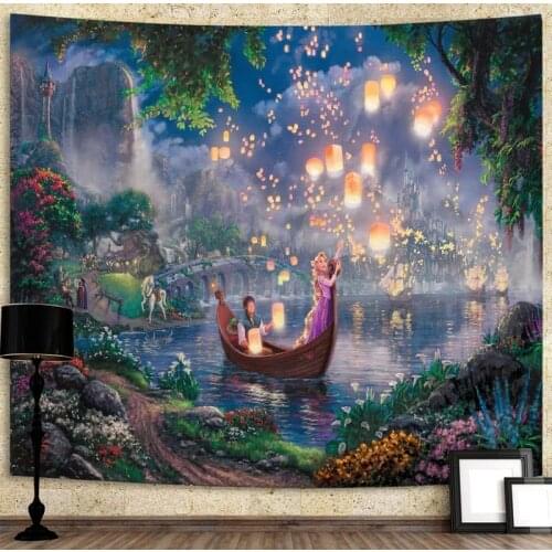 Landscape tapestry Cartoon printed home hanging cloth Bedroom living room background wall hanging Fabric painting