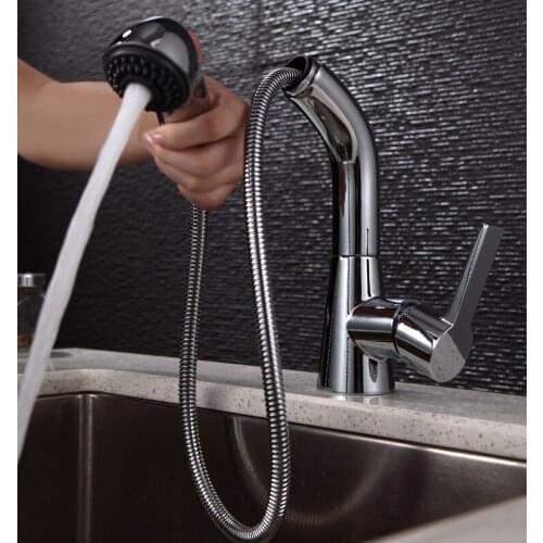 Chrome Plating Solid brass Deck Mounted Single Lever Pull-out Hot Cold Water Kitchen Faucet