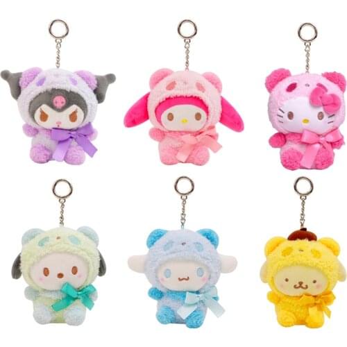 Kawaii Sanrio Anime Series Mymelody Kuromi Cinnamoroll Pompom Purin Panda Shape Plush Doll Pendant Doll Halloween Boy Girl Gift