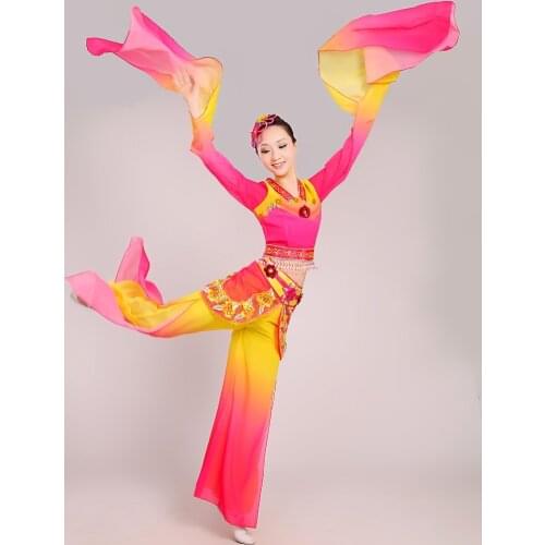 Chinese water sleeves costumes dunhuang flying Classical dance clothing long sleeves fan Poetry fairy costume stage performance