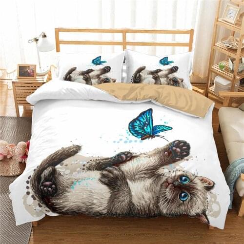 ZEIMON 2/3pc Bedding Set 3D Printed Cute Cat Duvet Cover Bed Set For Home Textiles Butterfly Pattern Bedclothes With Pillowcase