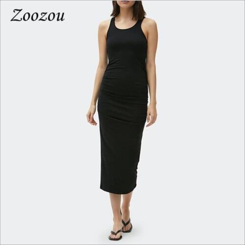 Summer Women Bodycon Long Tank Dress Black Sleeveless Elegant Midi Dress Lady Casual Skinny Slim Vest Pencil Dress Female Custom