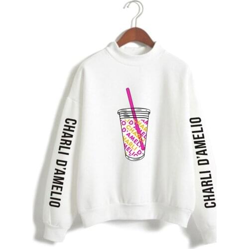 Fashion Harajuku sweatshirt clothing ladies high neck pullover Charli D'Amelio beautiful girl white sweatshirt High Quality