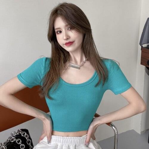 Youth Women Short Tops Tees Summer 2021 New Fashion White T-shirt Short-sleeve High Stretch Fabric Pullovers Young Girl