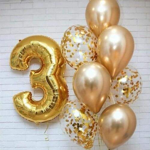 8pcs 30inch Gold Number Foil Confetti Glitter Balloon Set Kids Adult Party Decoration Birthday Party Baby Shower Girl Supplies