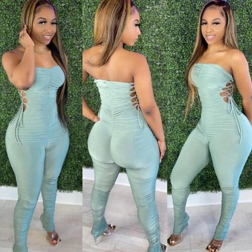 2021 new hot summer European and American womens sexy bra pleated Jumpsuit