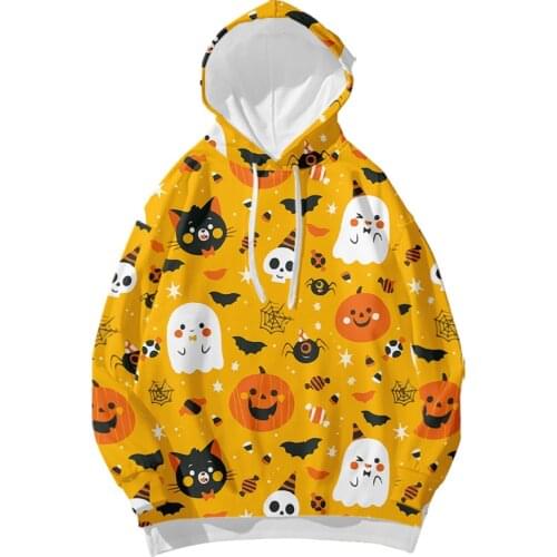 Harajuku Autumn Hoodies Womens Halloween Cute Ghost Pumpkin Print Long-sleeved Hooded Sweatshirt Casual Blouse Pullover