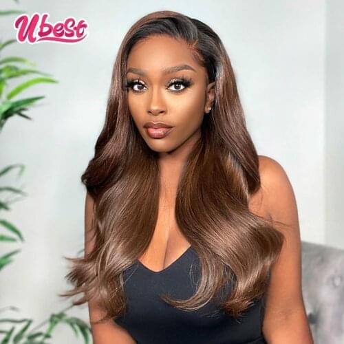 Ubest 1B Brown Lace Frontal Wigs for Women Malaysian Body Wave Human Hair Wigs Ginger Orange Lace Front Wig PrePlucked 8-30Inch