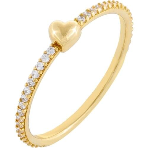 2021 Valentines Day Gift For Girlfriend Micro Pave CZ Thin Band Gold Plated 925 Sterling Silver Tiny Heart Ring