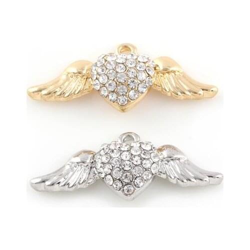 20PCS/lot 12x30mm (Gold,Silver Color) Angel Wing Hang Pendant Charms Fit For Magnetic Memory Floating Locket