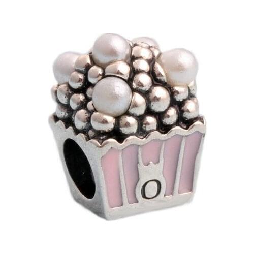 DoDoFly Genuine 925 sterling silver Pink popcorn charms fit original bracelet DIY Jewelry